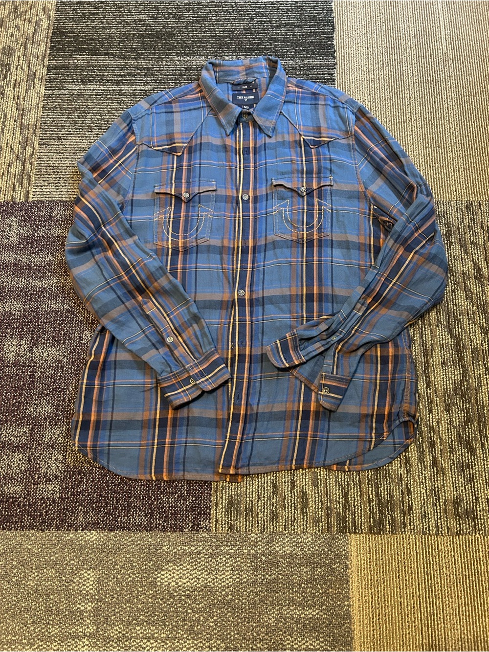 True Religion Brand Blue Plaid Long-Sleeve Shirt